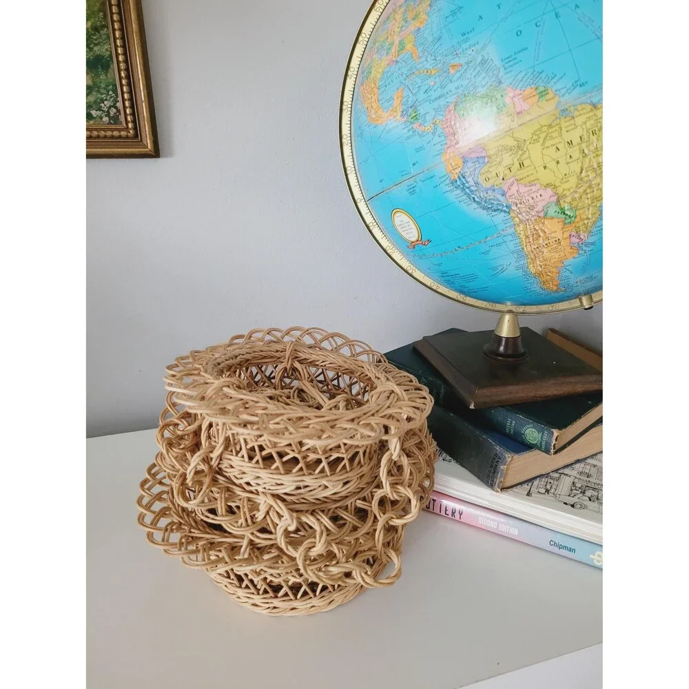 Vintage Handwoven Rattan Hanging Basket 3-Tier Organizer